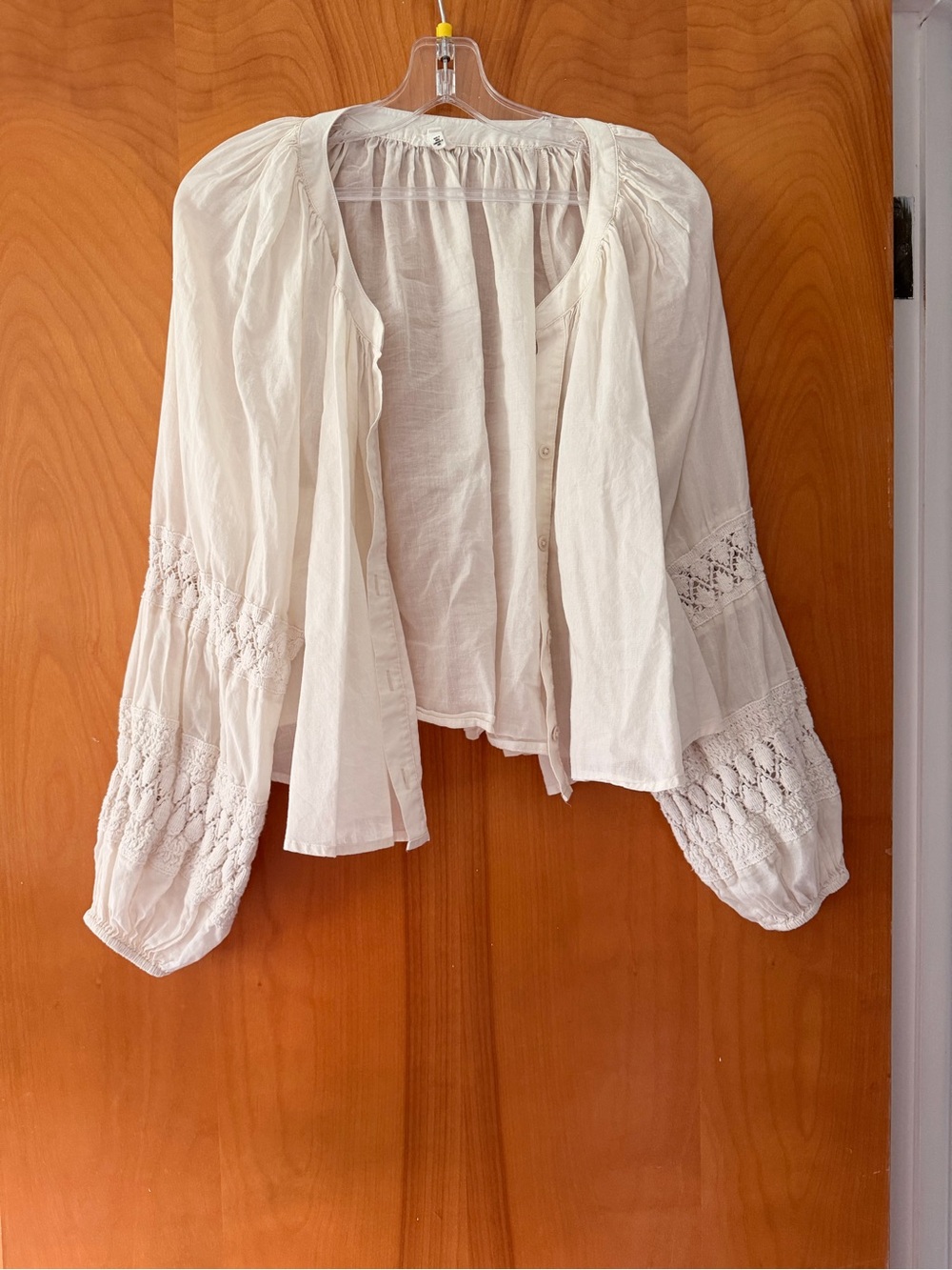 aerie White Peasant Blouse with Smocked Balloon Sleeves